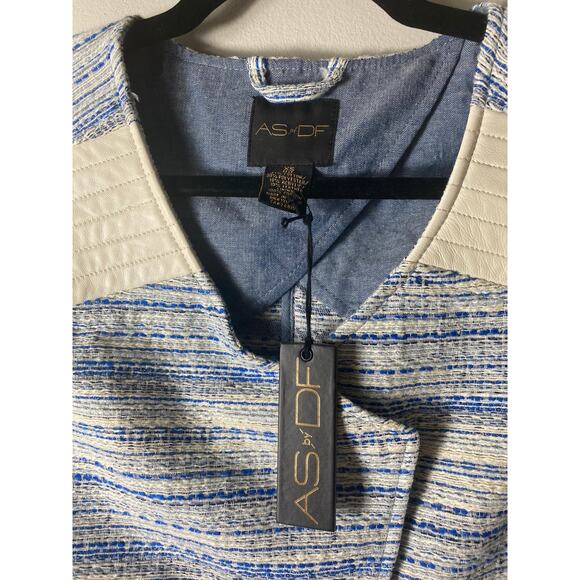 AS BY DF JACKET XS BLAZER GOLDIE BLUE CHAMBRAY MARLED IVORY WHITE LEATHER - Picture 8 of 15
